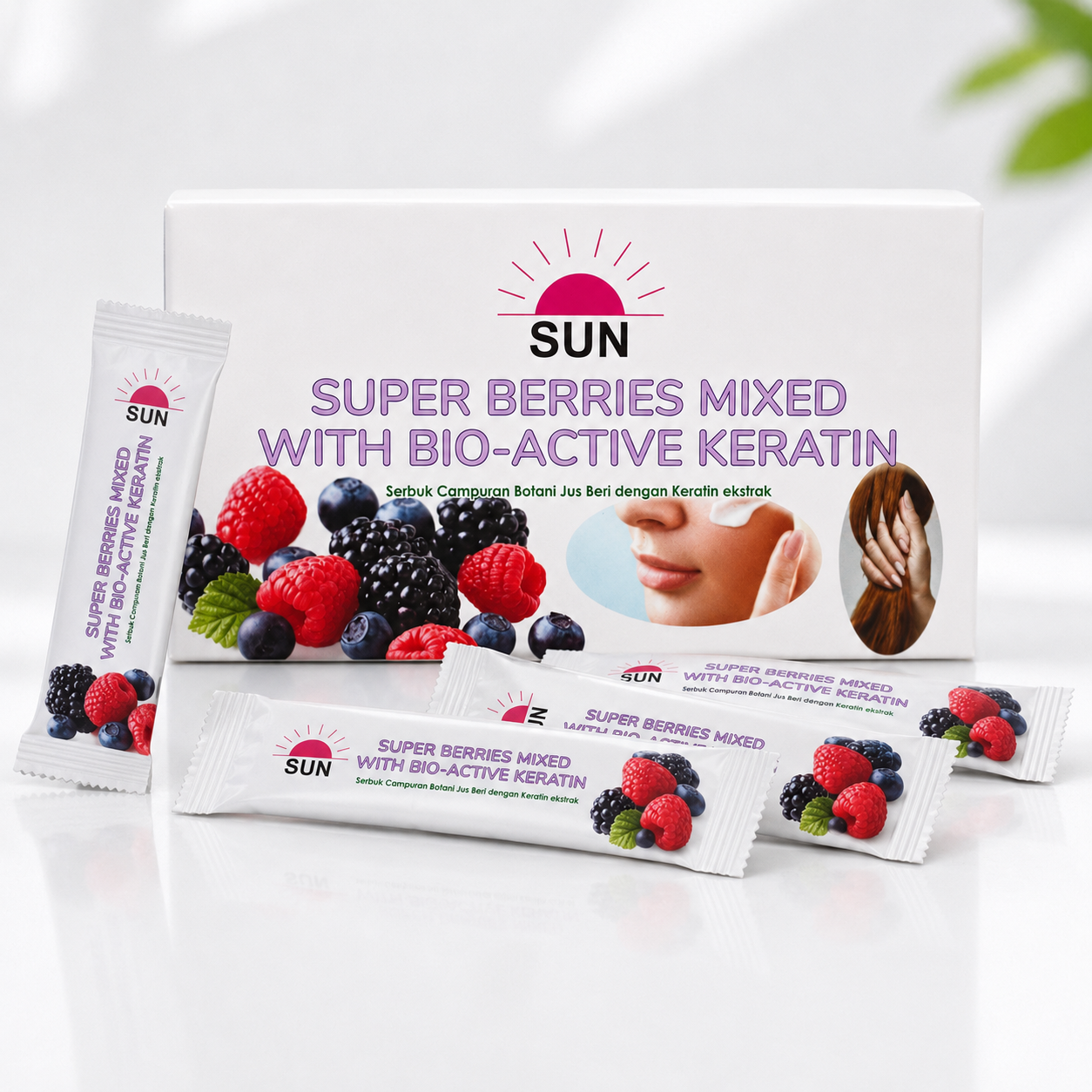 SUN Super Berries nutrient supplement box and sachets